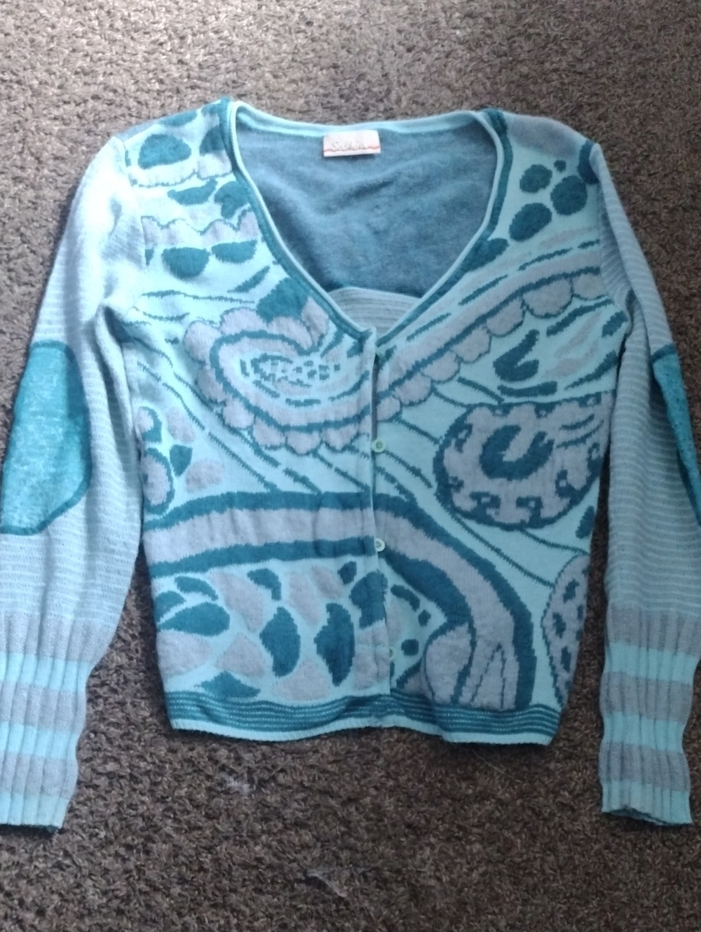 Sathia Cardigan Light Blue Patterned V-Neck Women's Sweater Cardigan